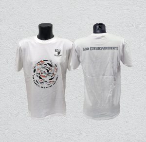 White Cotton RN Shirt with silkscreen printing + heat transfer
