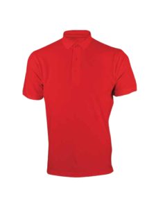 A red buttoned up t-shirt