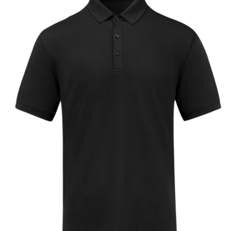 Image showcasing a plain black polo shirt